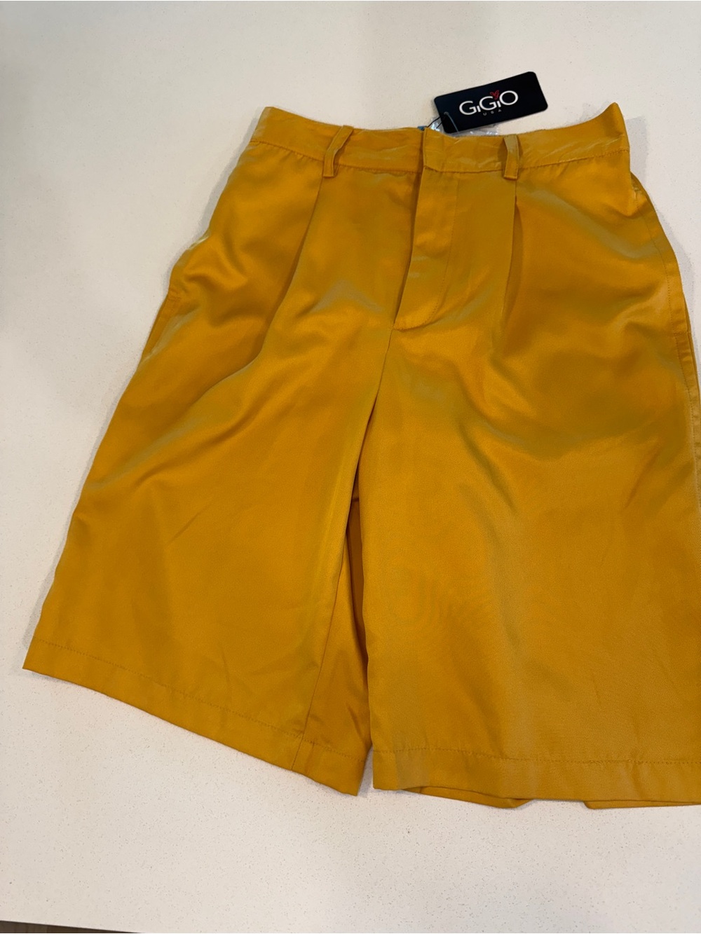 GIGIO High-Waist Pleated Shorts in Mustard Yellow